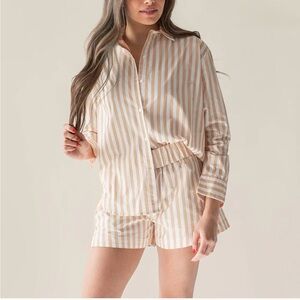 jilly box Striped Button Down Shirt for Women blue cream
